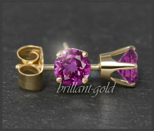 Ohrstecker 585 Gold Rhodolith dunkel rosa 4,5,6,7mm